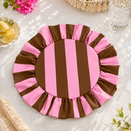 Tovagliette Americane Rotonde con Rouches Righe Marrone/Rosa
