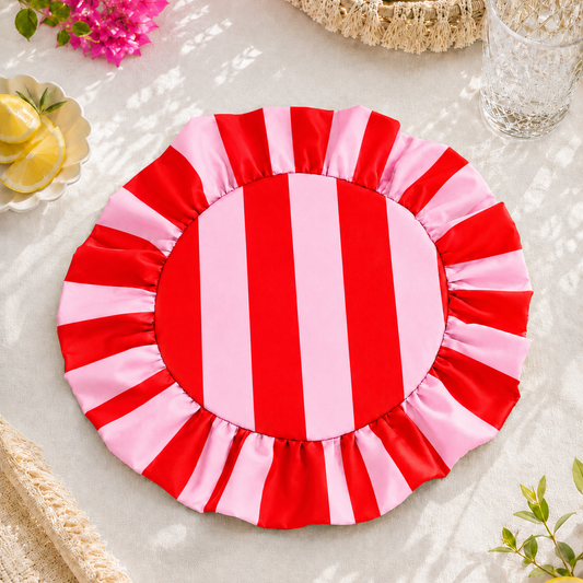 Tovagliette Americane Rotonde con Rouches Righe Rosso/Rosa.