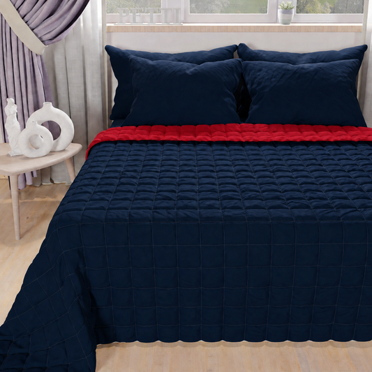 Trapuntino Copriletto Primaverile Autunnale Double Face Blu Bordeaux