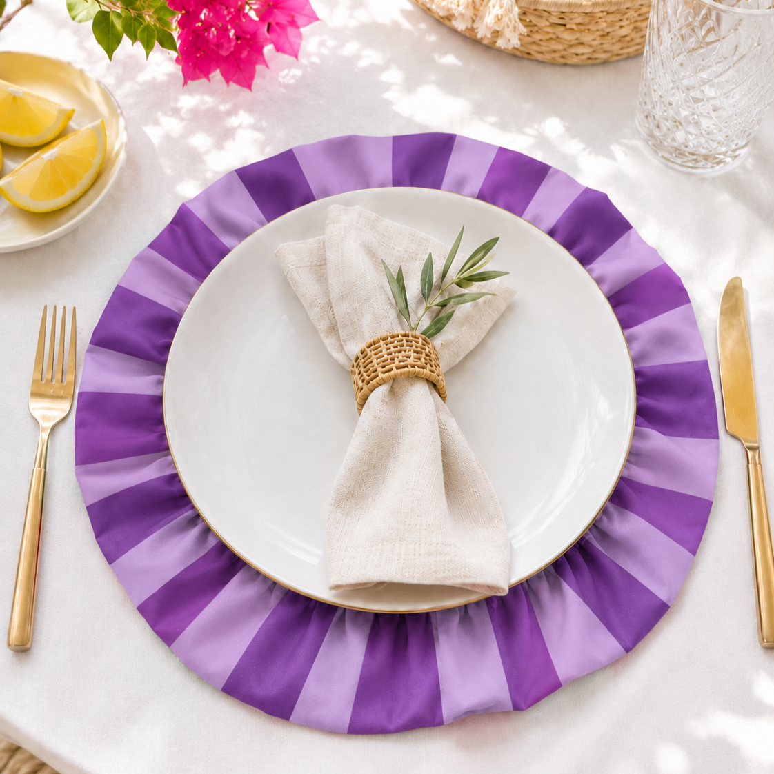 Tovagliette Americane Rotonde con Rouches Righe Viola/Lilla