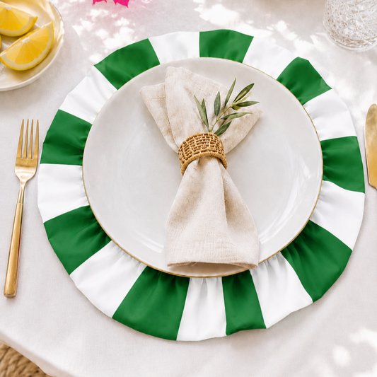 Tovagliette Americane Rotonde con Rouches Righe Bianco/Verde Scuro