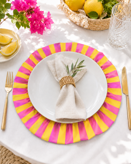 Tovagliette Americane Rotonde con Rouches Righe Giallo/Fucsia