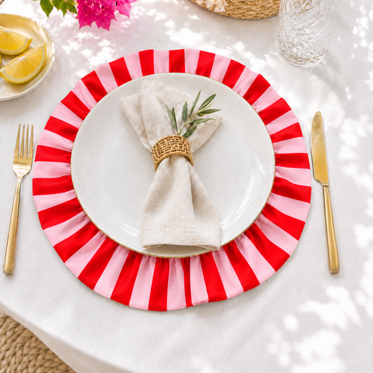 Tovagliette Americane Rotonde con Rouches Righe Rosa/Rosso