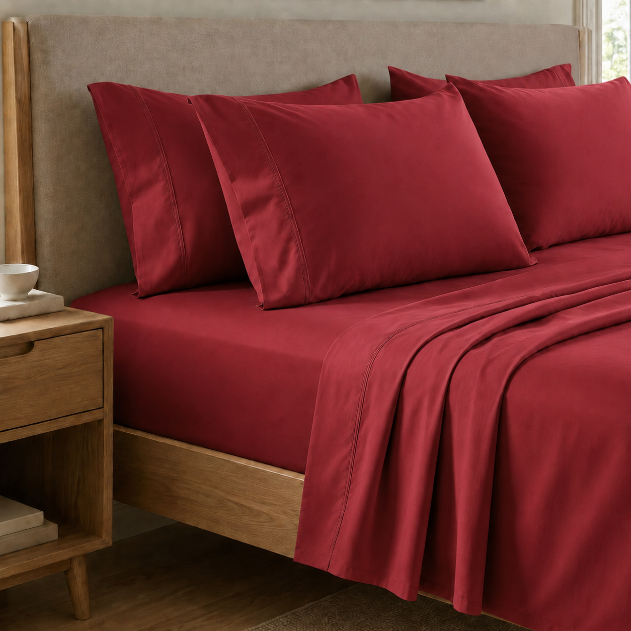 Draps Percale, Draps Double en Coton Bordeaux