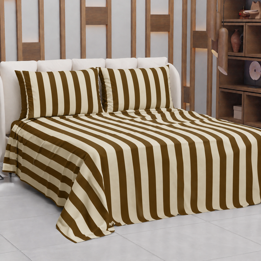 Copriletto Estivo, Coperta Leggera, con Federe Le Righe Marrone/Beige.