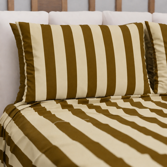 Copriletto Estivo, Coperta Leggera, con Federe Le Righe Marrone/Beige.