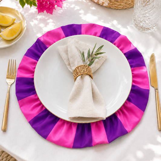 Tovagliette Americane Rotonde con Rouches Righe Viola/Fucsia