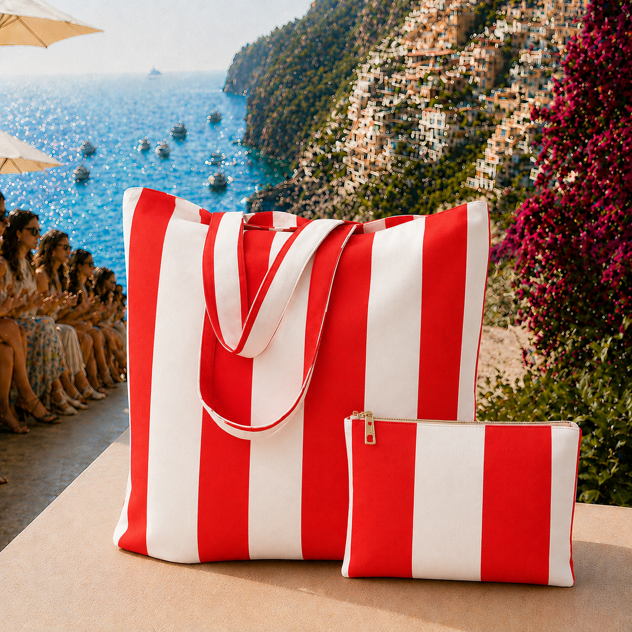 Collezione Mare in Stampa Digitale Righe Bianco/Rosso.