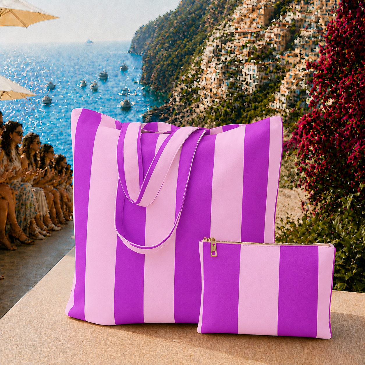 Collezione Mare in Stampa Digitale Righe Viola/Rosa