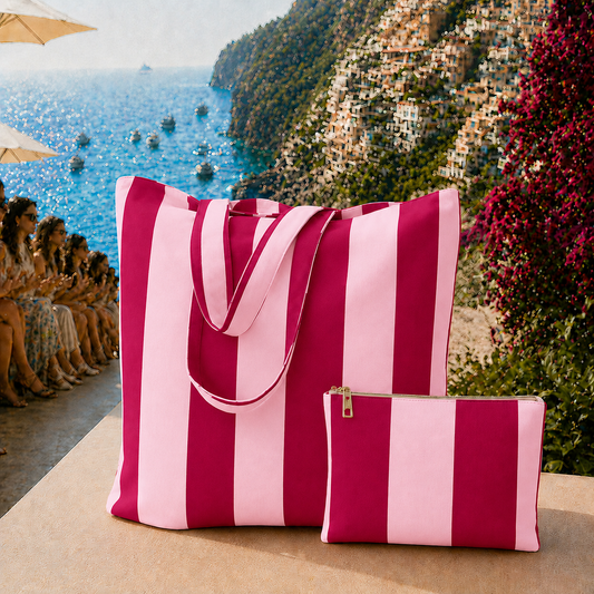 Collezione Mare in Stampa Digitale Righe Rosa/Bordeaux