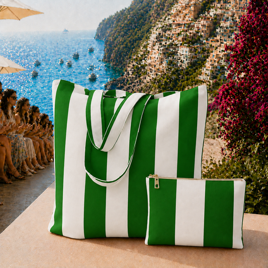 Collezione Mare in Stampa Digitale Righe Bianco/Verde Scuro