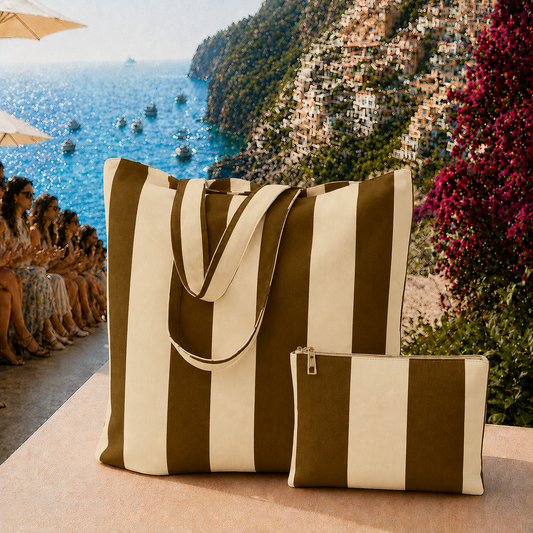 Collezione Mare in Stampa Digitale Righe Marrone/Beige