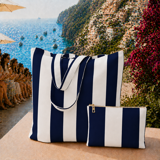 Collezione Mare in Stampa Digitale Righe Bianco/Blu Notte