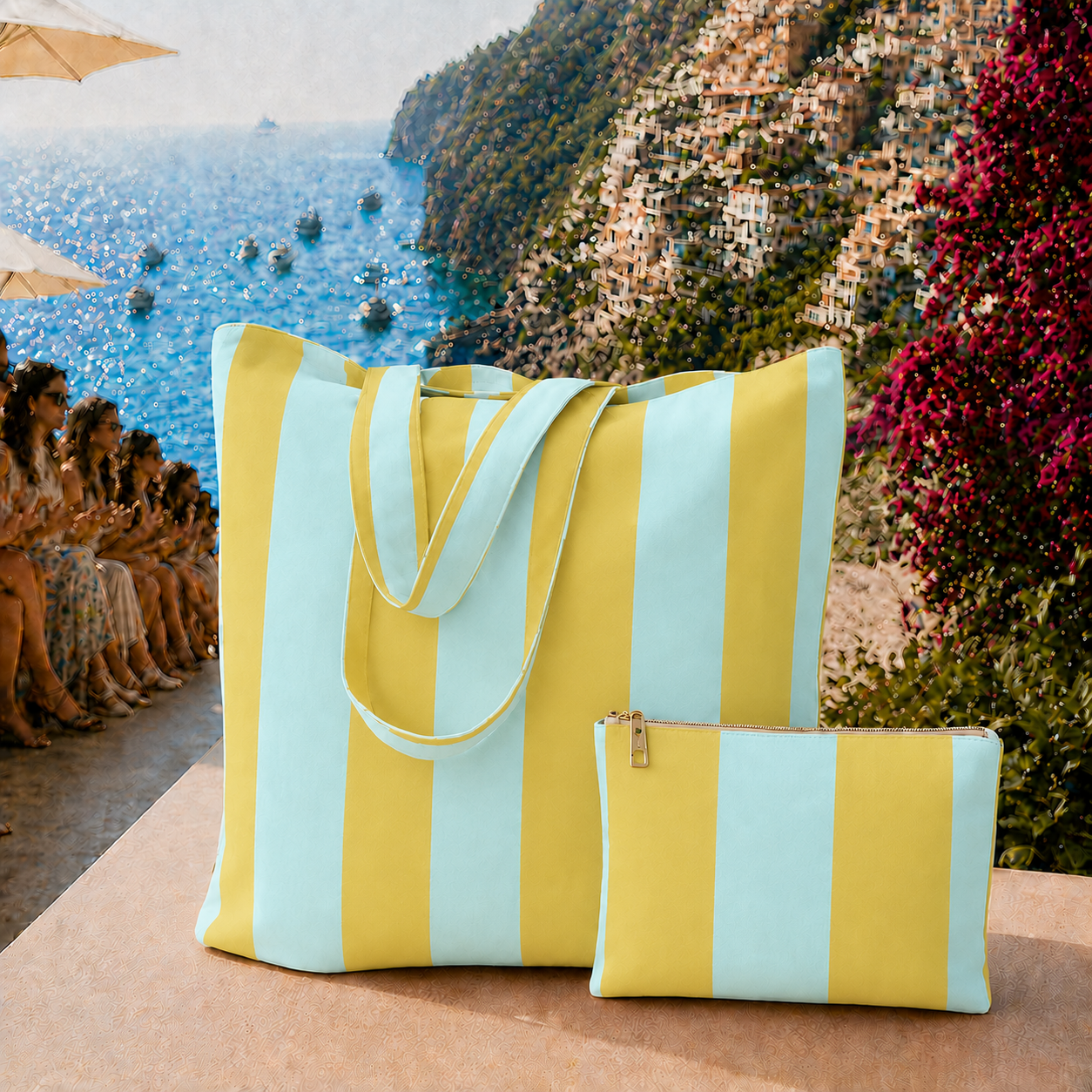 Collezione Mare in Stampa Digitale Righe Giallo Ocra/Celeste