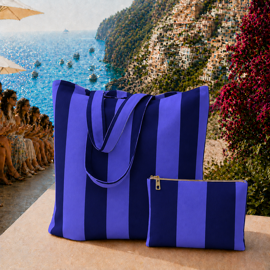 Collezione Mare in Stampa Digitale Righe Indaco/Blu Elettrico