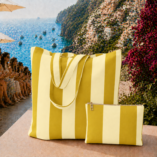 Collezione Mare in Stampa Digitale Righe Giallo Ocra/Panna