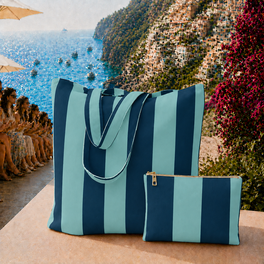 Collezione Mare in Stampa Digitale Righe Tiffany/Ottanio