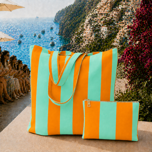 Collezione Mare in Stampa Digitale Righe Arancione/Tiffany.