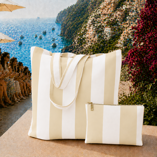 Collezione Mare in Stampa Digitale Righe Bianco/Beige