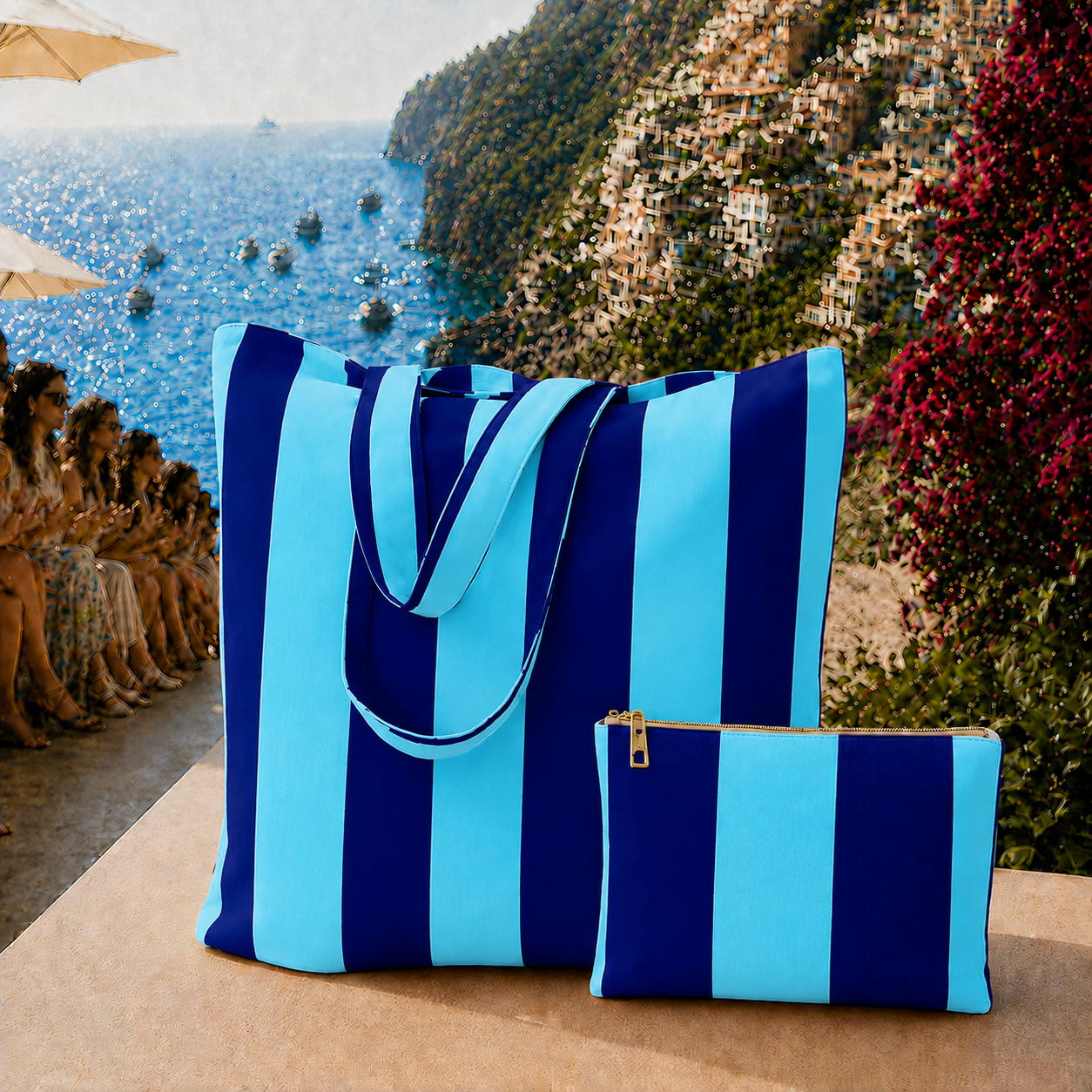 Collezione Mare in Stampa Digitale Righe Celeste/Blu Elettrico