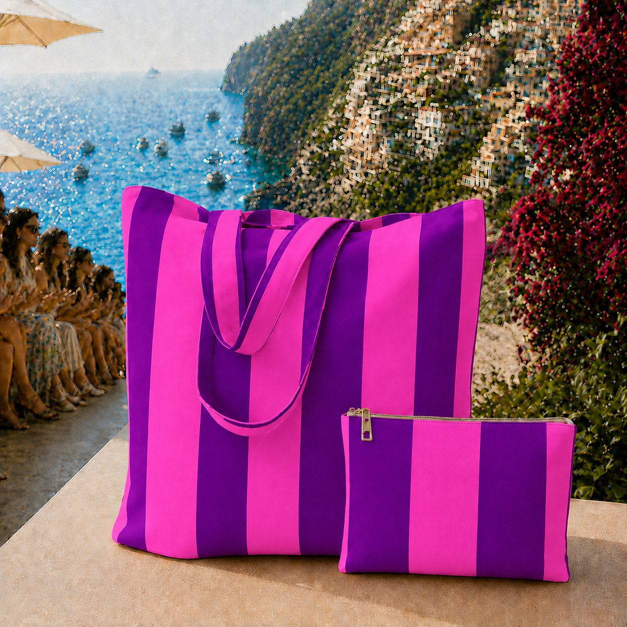 Collezione Mare in Stampa Digitale Righe Viola_Fucsia