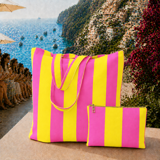 Collezione Mare in Stampa Digitale Righe Giallo_Fucsia.