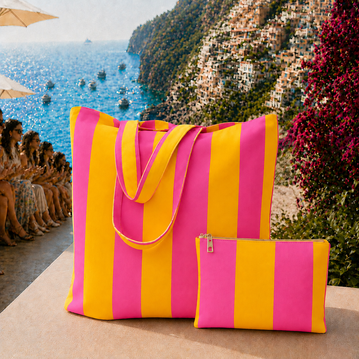 Collezione Mare in Stampa Digitale Righe Arancione_Fucsia