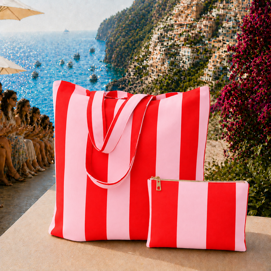 Collezione Mare in Stampa Digitale Righe Rosa/Rosso