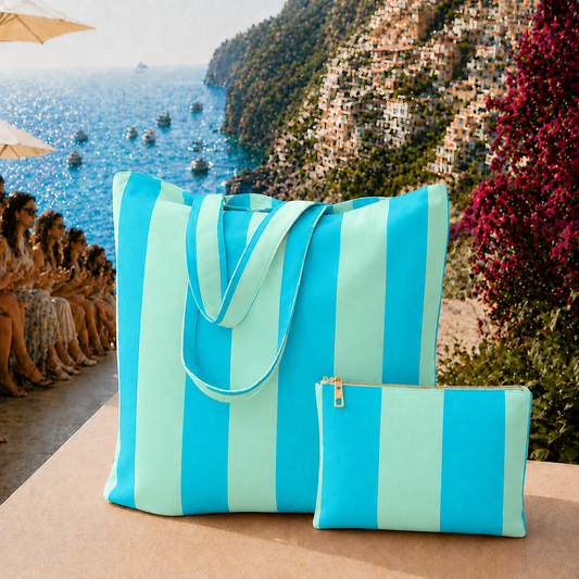 Collezione Mare in Stampa Digitale Righe Celeste/Tiffany