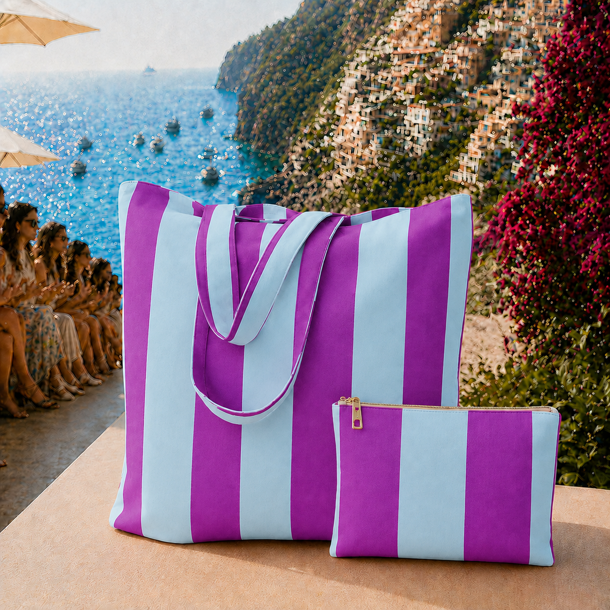 Collezione Mare in Stampa Digitale Righe Viola/Celeste