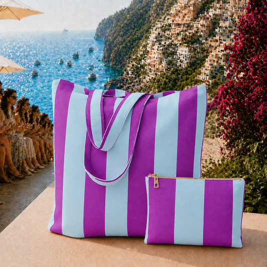 Collezione Mare in Stampa Digitale Righe Viola/Celeste