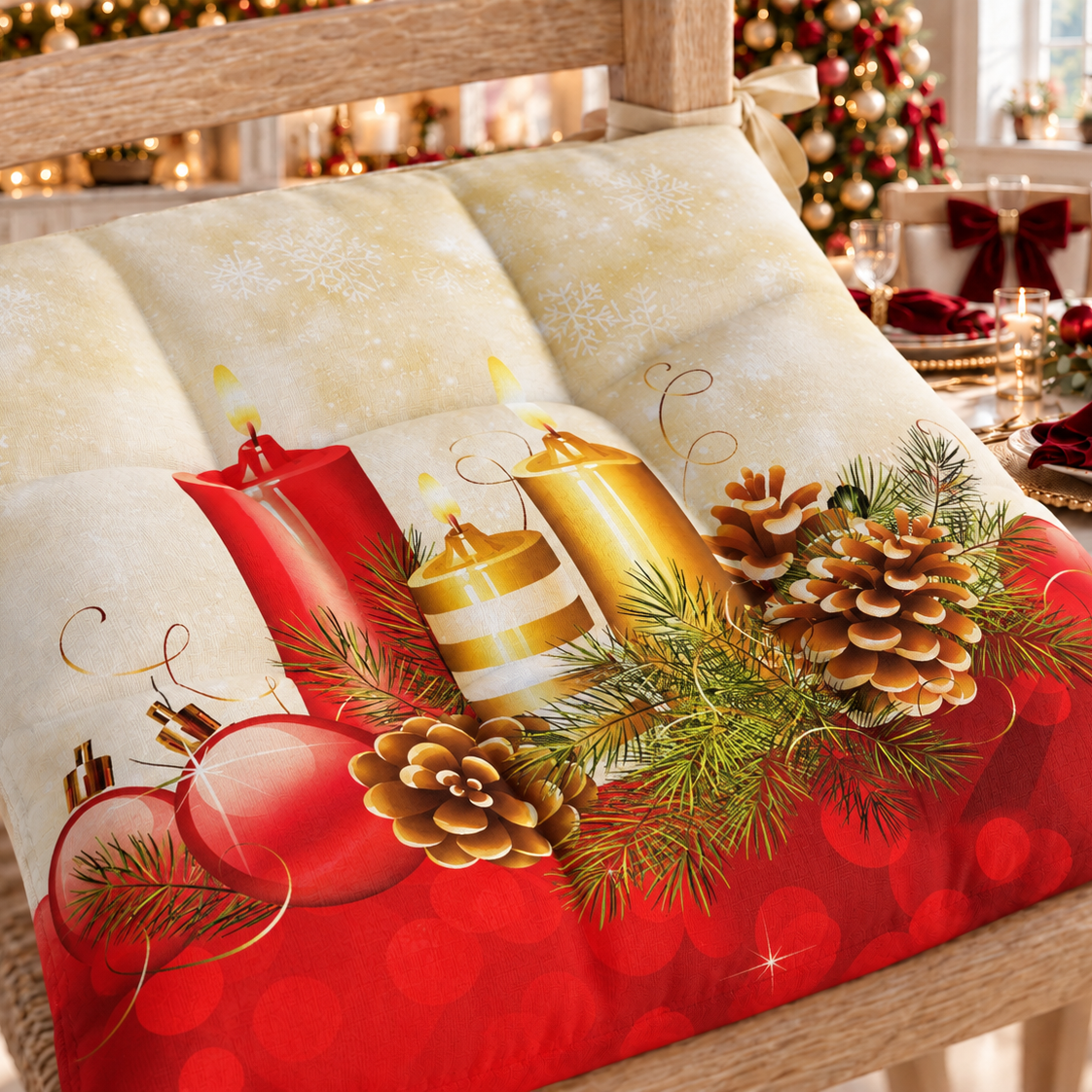 Coussins de chaise de Noël Housses de chaise de Noël 6 pièces Bougies