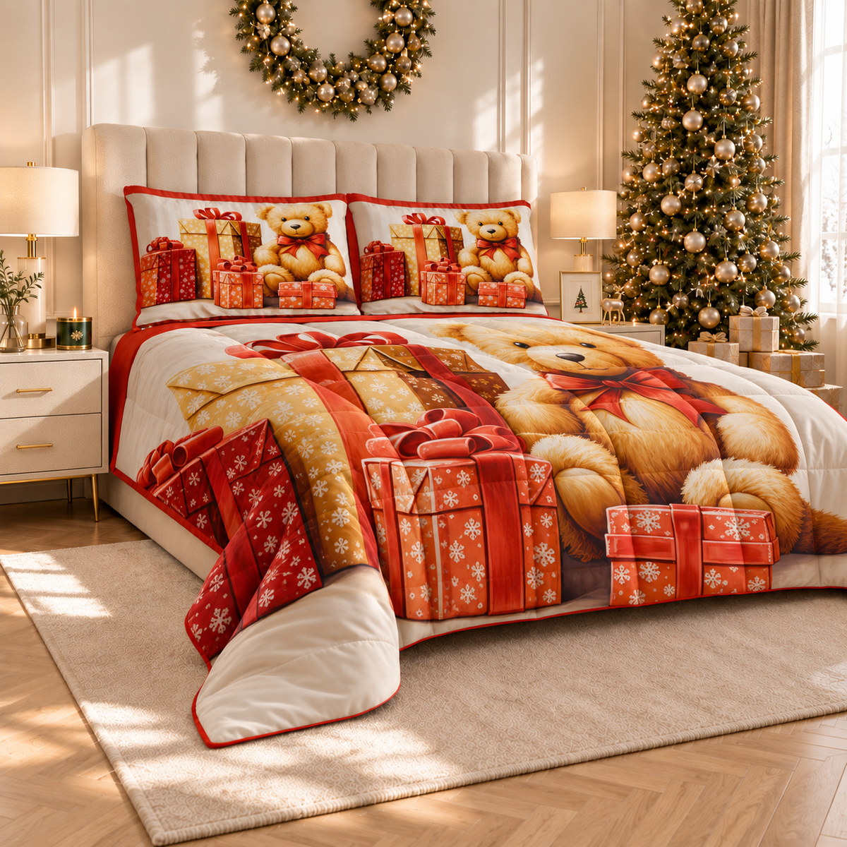 Trapunta Matrimoniale Natale, Singola, Piazza e Mezza Orsetto 02