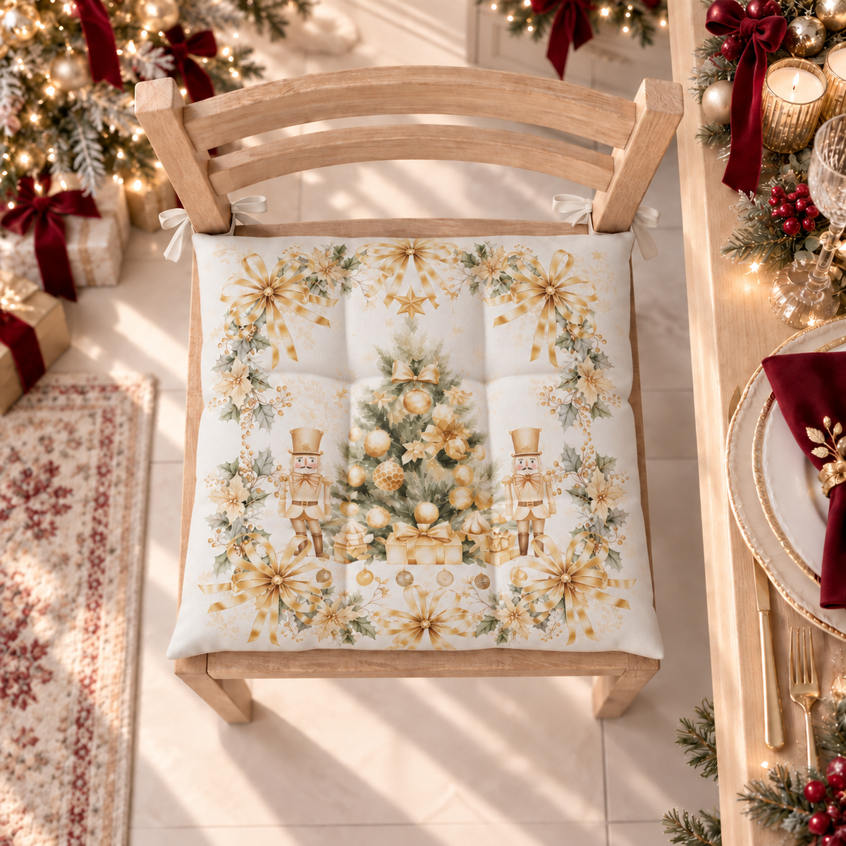 Coussins de chaise de Noël, Housses de chaise de Noël 6 pièces Xmas Or