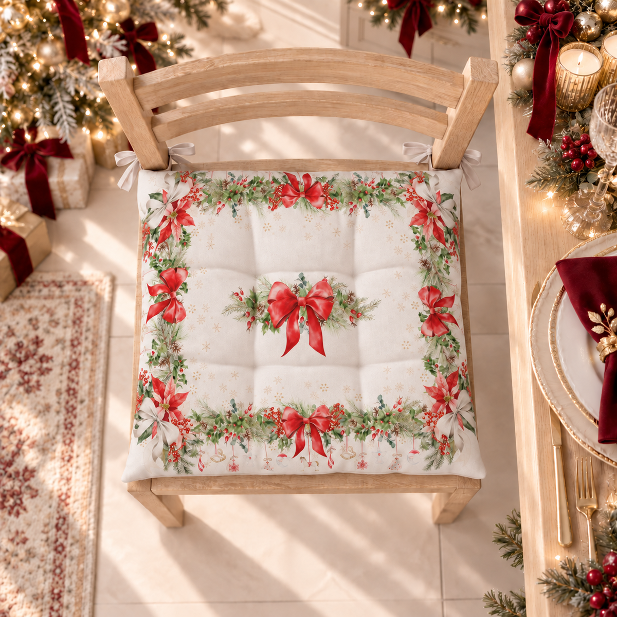 Coussins de chaise de Noël, Housses de chaise de Noël 6 pièces Guirlande de Noël