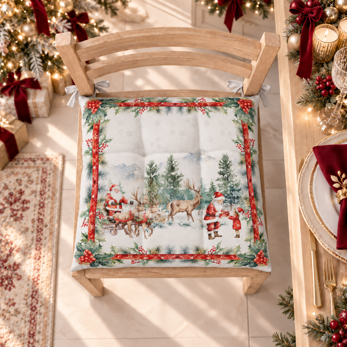 Coussins de chaise de Noël, Housses de chaise de Noël 6 pièces Xmas Terre du Père Noël