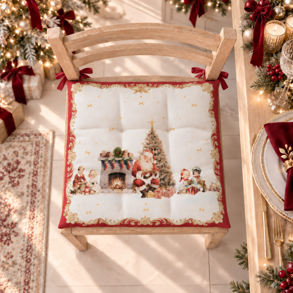 Cuscini per Sedie Natalizi Coprisedia Natalizi 6 Pezzi Vintage Xmas