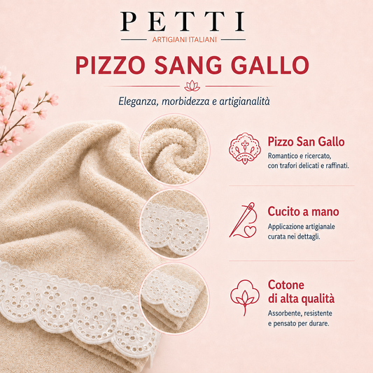 Asciugamani Bagno in Spugna in Pizzo Sangallo Panna