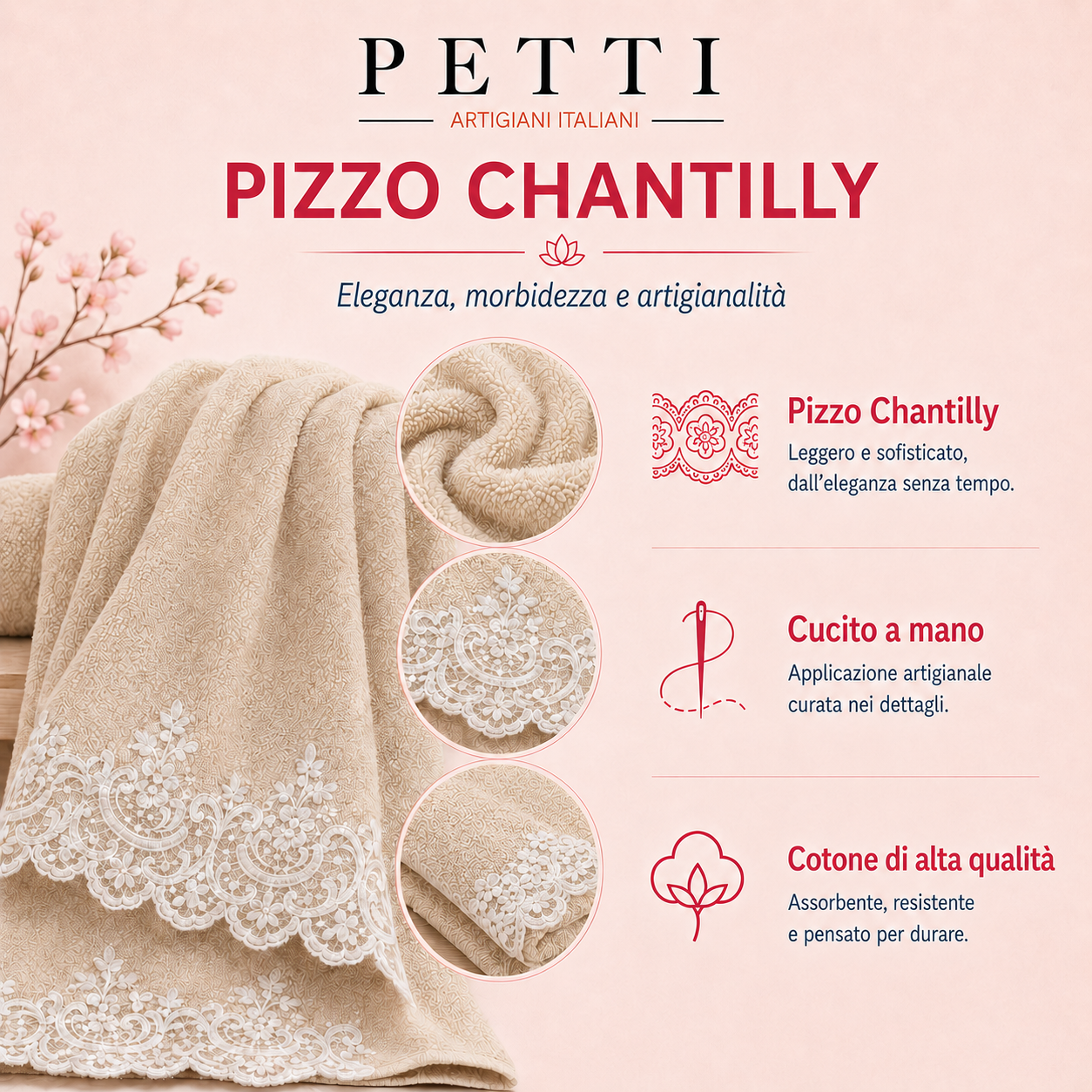 Asciugamani Bagno in Spugna in Pizzo Chantilly Ottanio