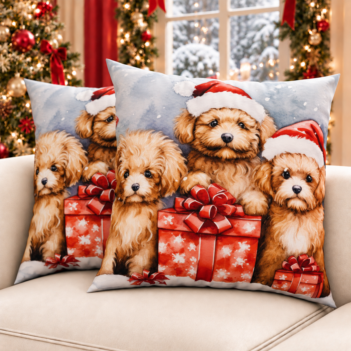 Coussins, Housses de coussin pour canapé, Coussins décoratifs de Noël Chien