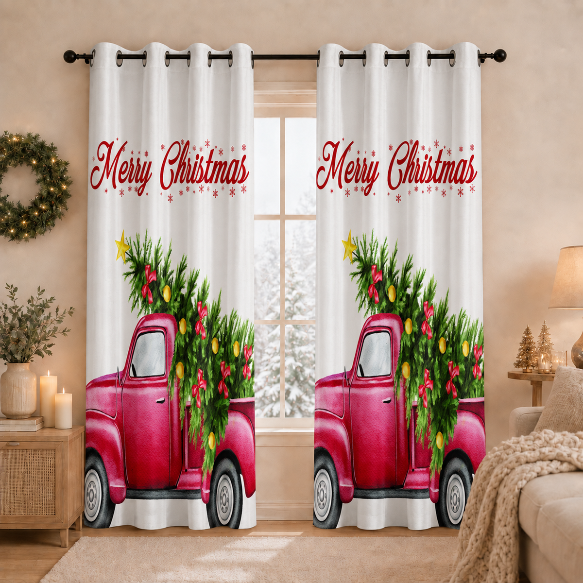 Tenda Arredo da Interno a Pannelli con Anelli Merry Christmas