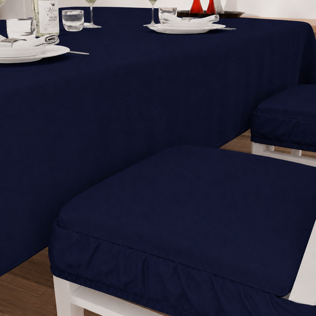 Cuscini per Sedie con Elastico in Tinta Unita Blu Notte