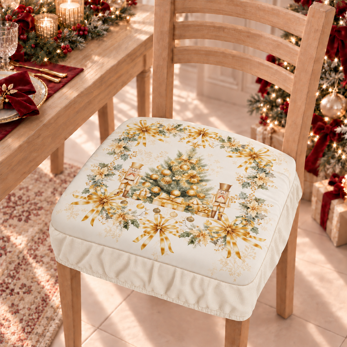 Coprisedia Natalizi con Elastico in Stampa Digitale Xmas Gold