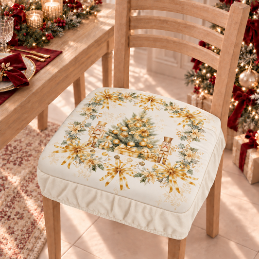 Coprisedia Natalizi con Elastico in Stampa Digitale Xmas Gold
