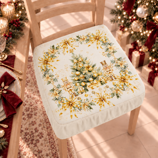 Coprisedia Natalizi con Elastico in Stampa Digitale Xmas Gold
