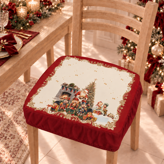 Coprisedia Natalizi con Elastico in Stampa Digitale Vintage Xmas