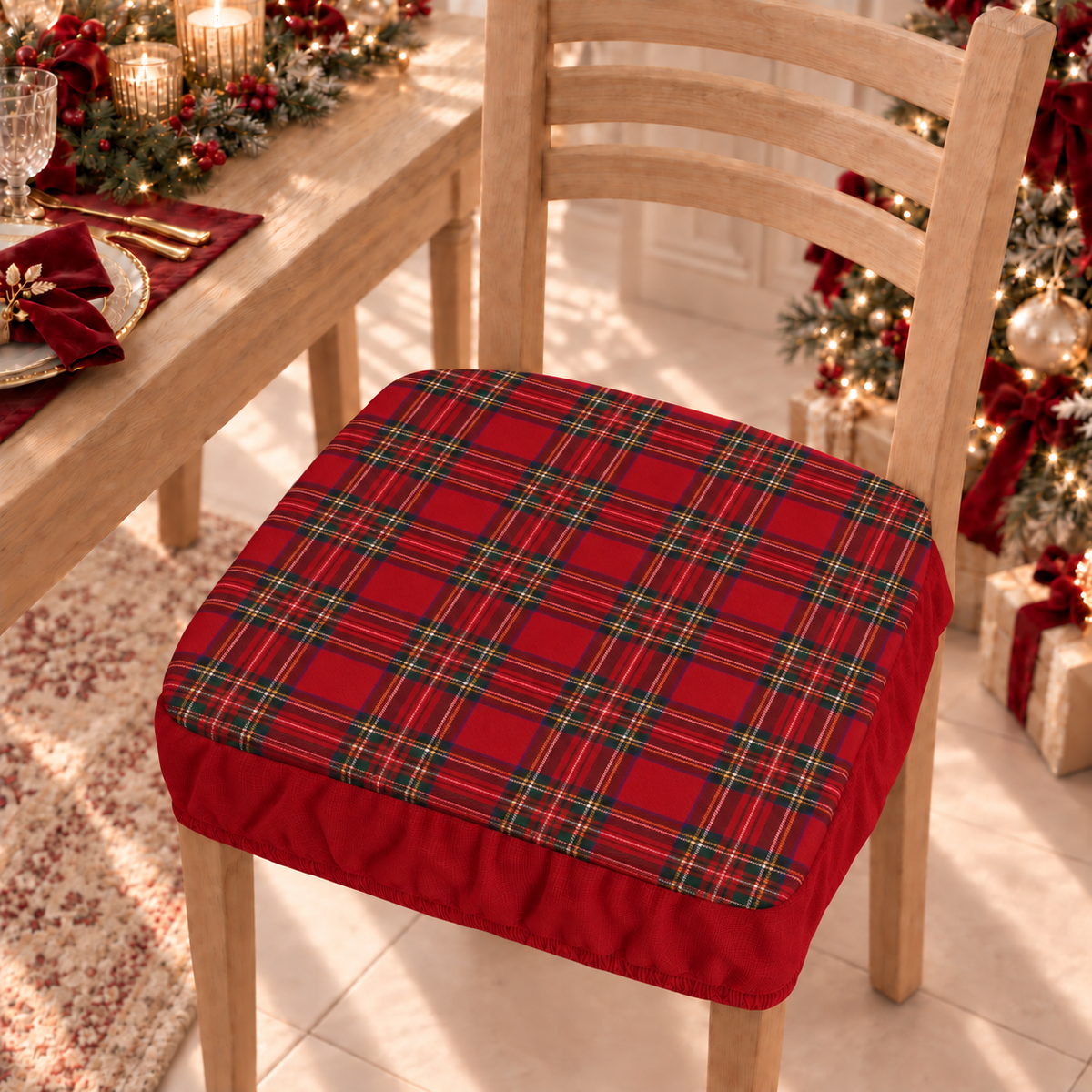 Coprisedia Natalizi con Elastico in Stampa Digitale Tartan