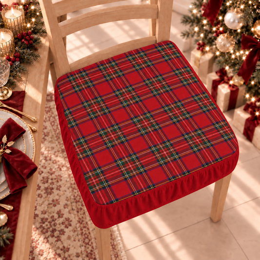 Coprisedia Natalizi con Elastico in Stampa Digitale Tartan