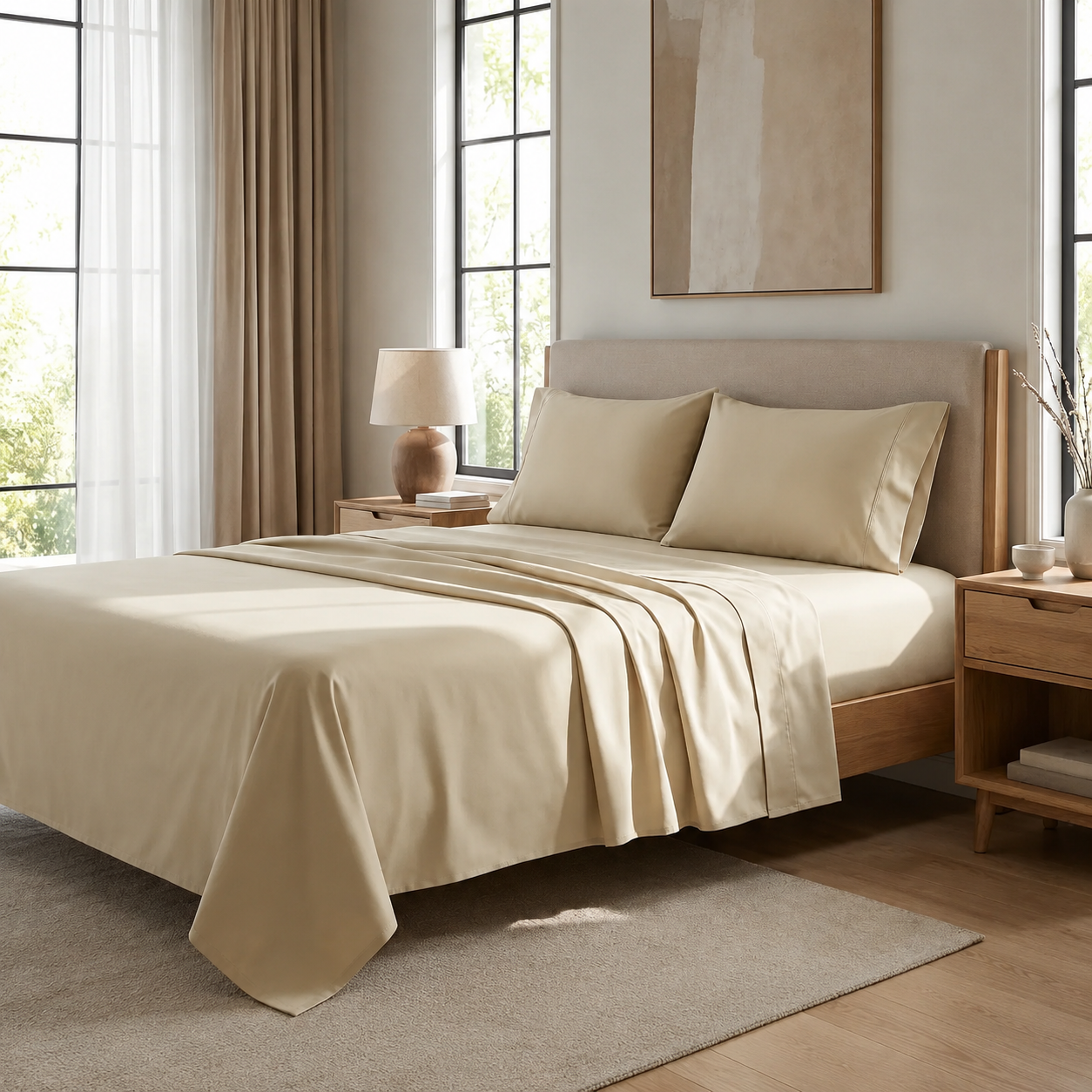 Lenzuola Percalle, Lenzuola Matrimoniali Cotone Beige