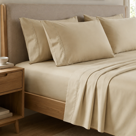 Lenzuola Percalle, Lenzuola Matrimoniali Cotone Beige